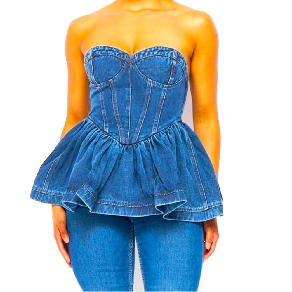 Sweetheart Denim strapless Peplum shirt